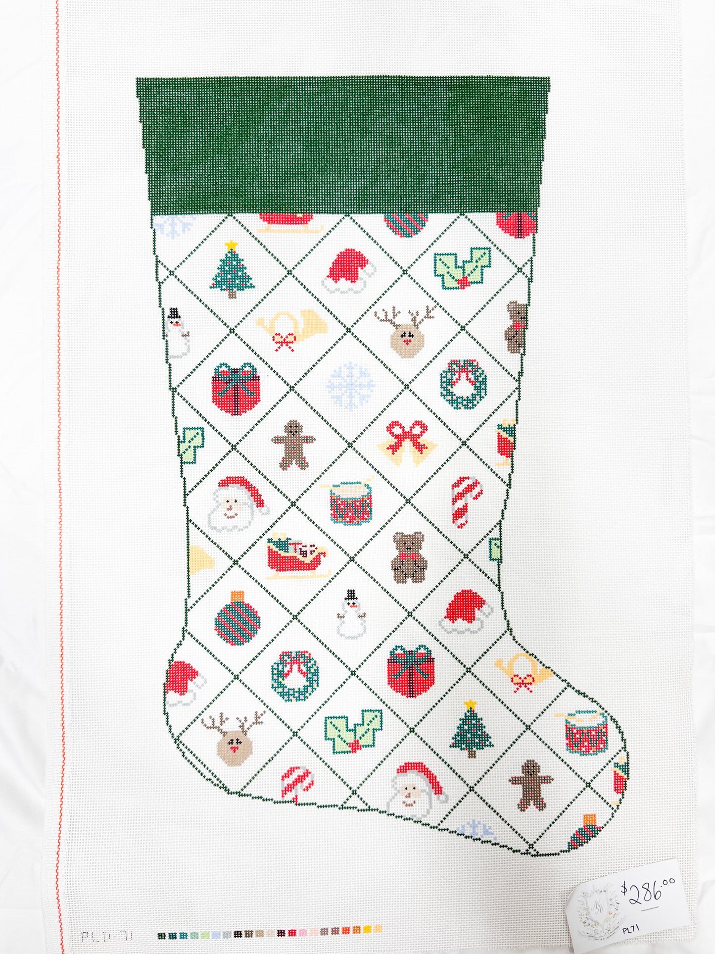 diamond xmas stocking green cuff