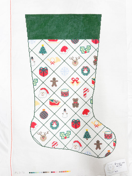 diamond xmas stocking green cuff