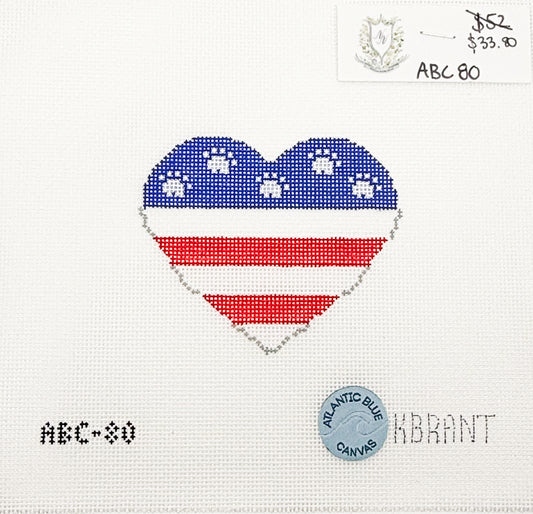Red White and Blue Paw Print Heart