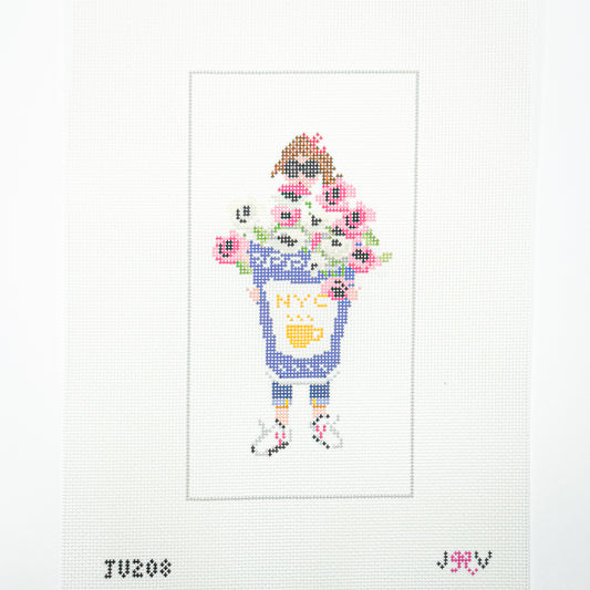 Anthora Cup NYC Flowers Brunette Girl