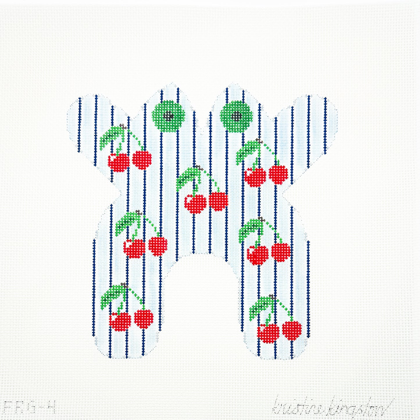 Frog with Cherries on Light Blue Stripes