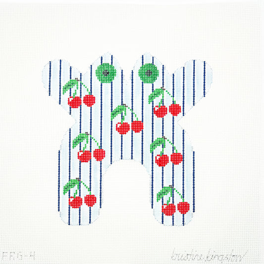Frog with Cherries on Light Blue Stripes
