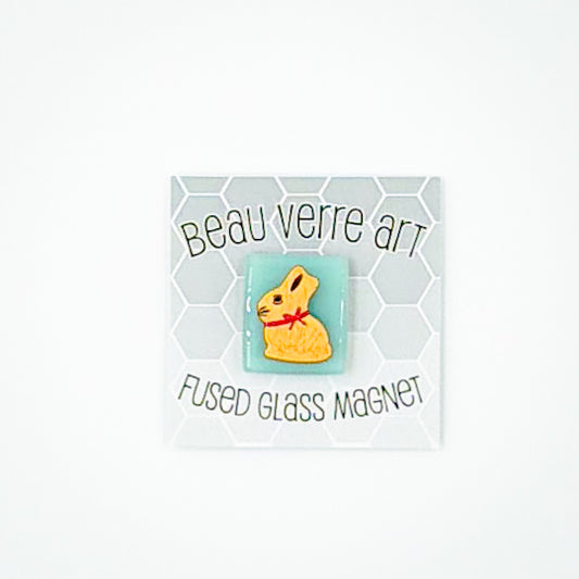 Gold Chocolate Bunny Fused Glass Needle Minder