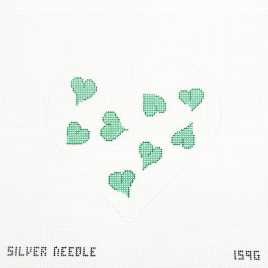 Silver Needle Green Hearts Pillow