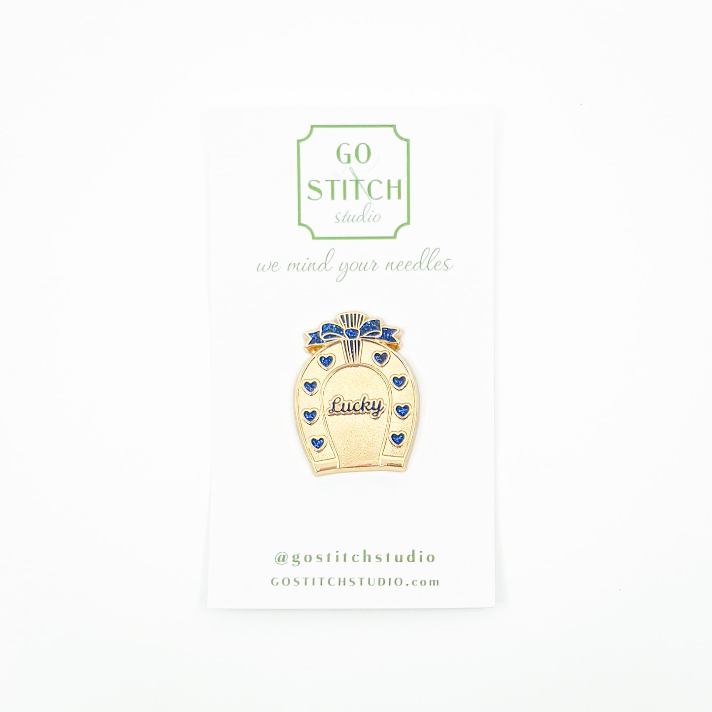 Lucky Heart Horseshoe in Blue Needle Minder