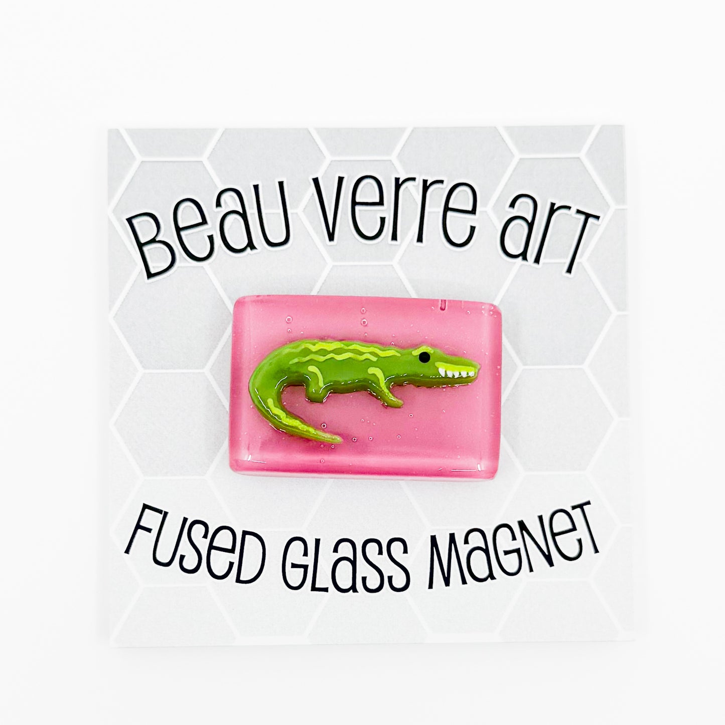 Alligator on Pink Fused Glass Needle Minder - Rectangle