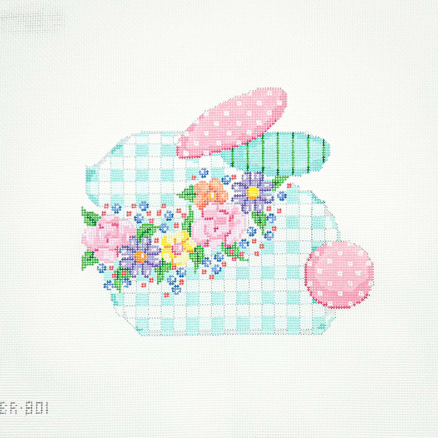 Teal Gingham and Floral Bunny