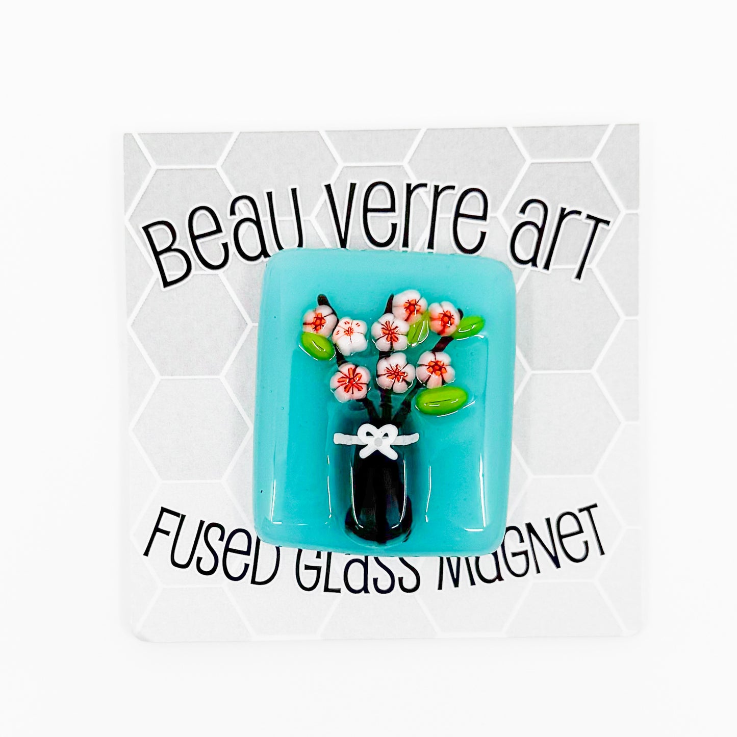 Pink Flowers in Vase Fused Glass Needleminder