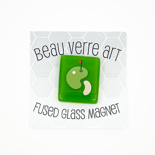 Golf Course with Red Flag Fused Glass Needle Minder