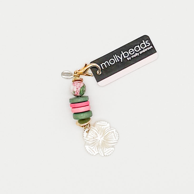 MOLLYBEADS Pink + Green Floral Scissor Fob