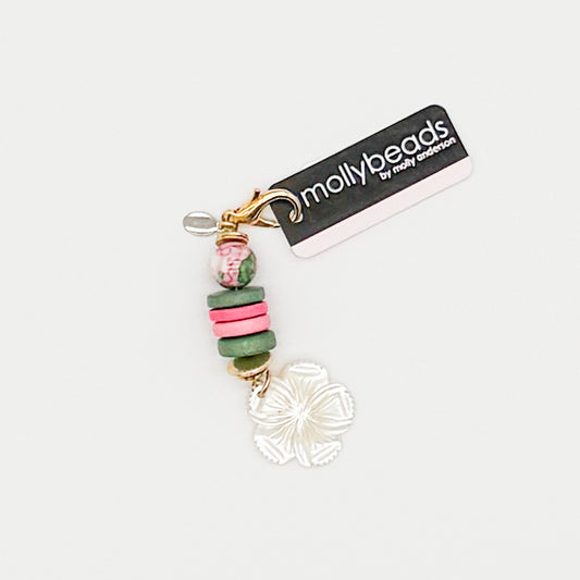 MOLLYBEADS Pink + Green Floral Scissor Fob