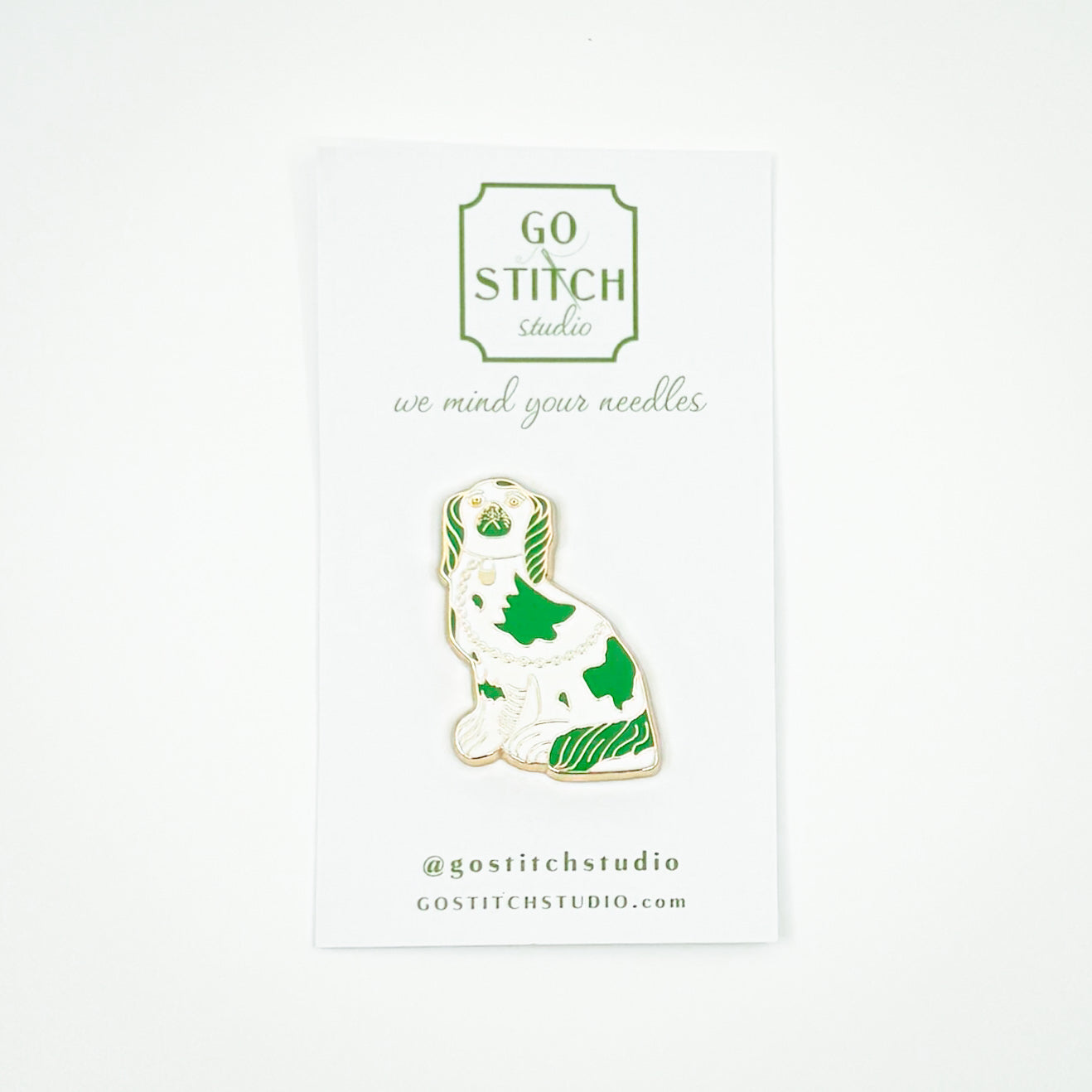 Green Staffordshire Dog Needle Minder