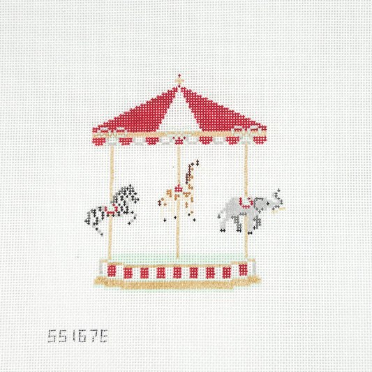 Red Carousel with Zoo Animals