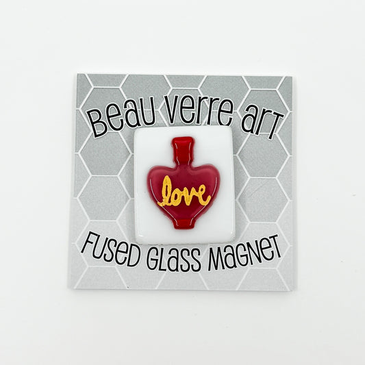 Love Potion Bottle Pink on White Fused Glass Needle Minder