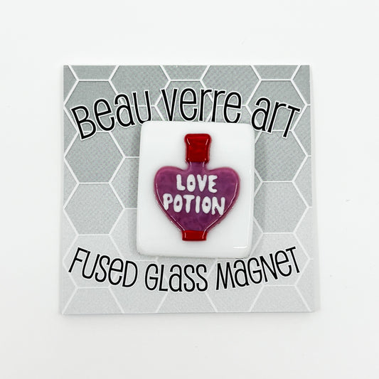 Love Potion Bottle Purple on White Fused Glass Needle Minder