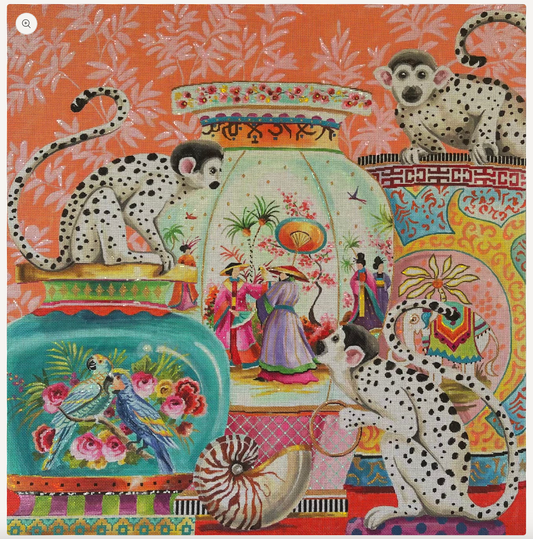 Colors of Praise Jars and Monkeys Tapestry (35" x 35" 13 mesh)